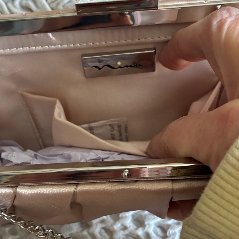 Charming Champagne Organza Clutch with Chain Strap NWT - Picture 6 of 12